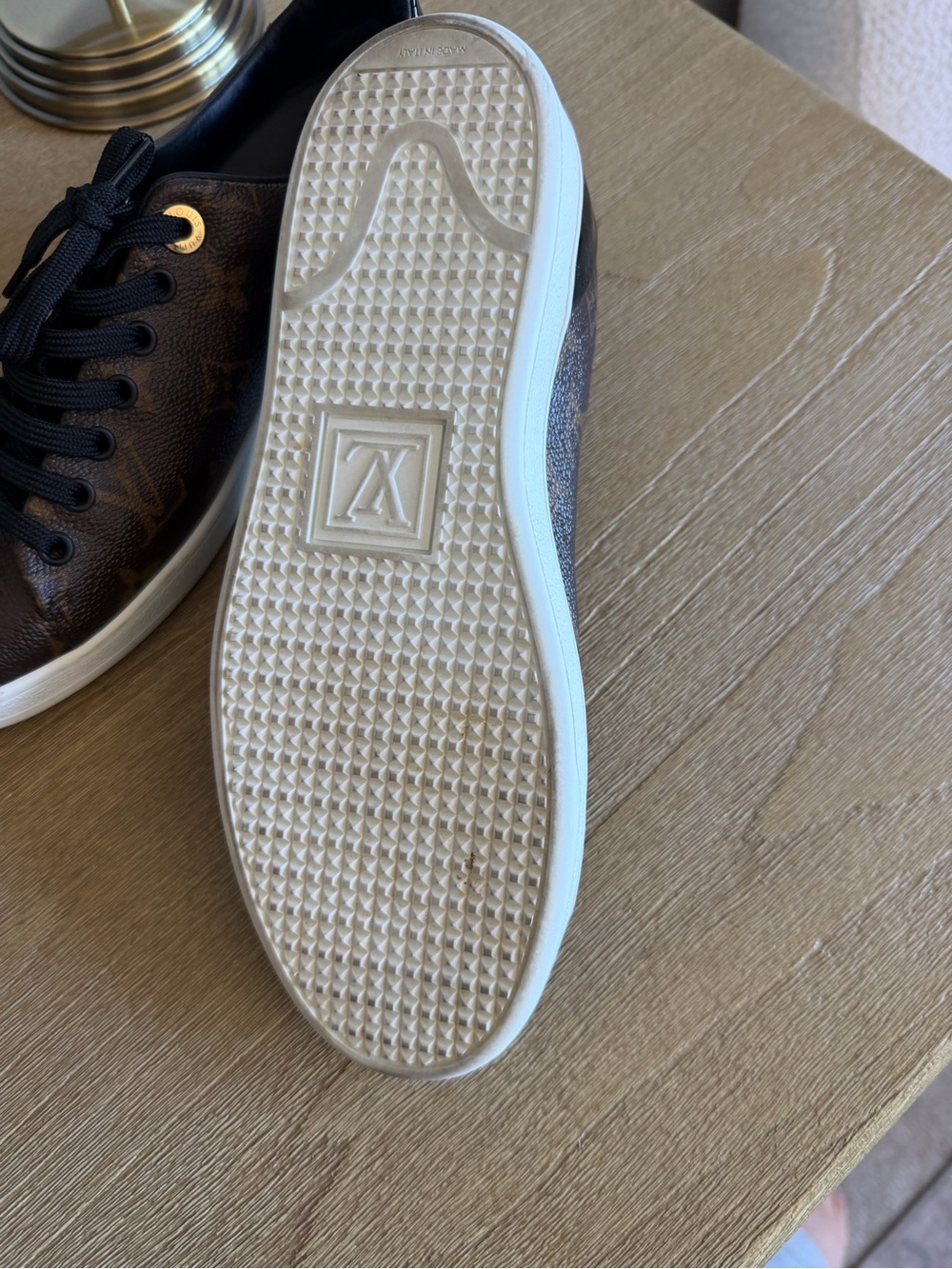 Louis Vuitton Brown Monogram Sneakers with Black Trim - Picture 10 of 12